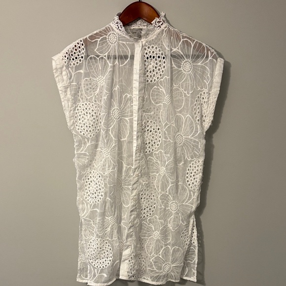 Tristan Tops - Tristan White Floral Eyelet Cap-Sleeve Blouse